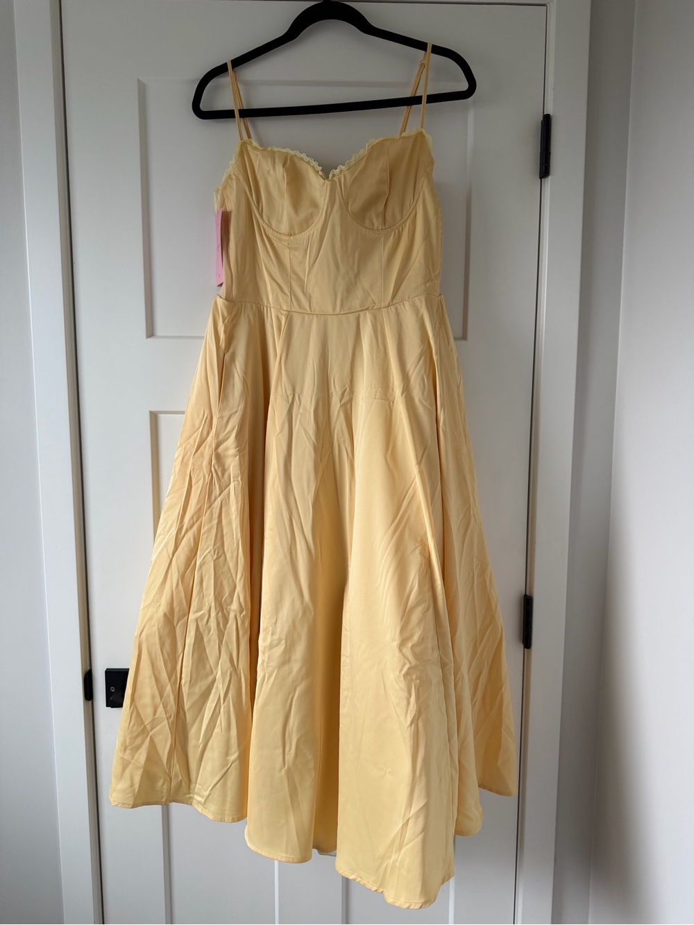 Soft Yellow Midi Dress with Spaghetti Straps